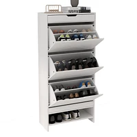 Mdf Wood 3 Tier Tipping Bucket Shoe Storage Cabinet - White Finish