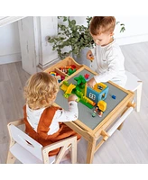 Costway Kids Multi Activity Play Table Wooden Building Block Desk with Storage Paper Roll
