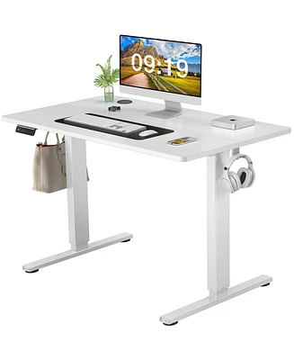 Electric Height Adjustable Standing Desk, Sit To Stand Ergonomic Computer Desk, White, 40" X 24"
