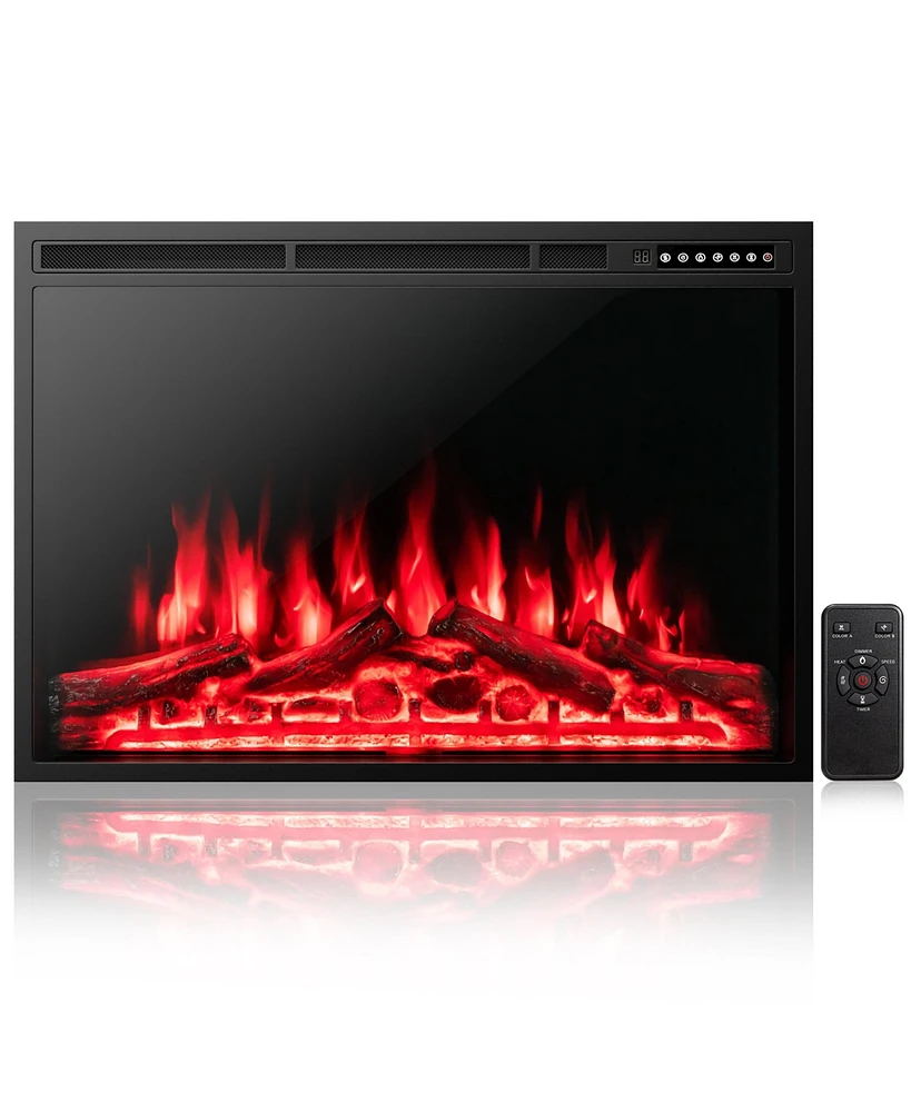 Costway 34''Electric Fireplace Insert Heater Log Flame Effect w/ Remote Control