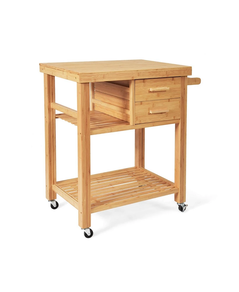 Slickblue Bamboo Kitchen Trolley Cart with Tower Rack and Drawers