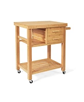 Slickblue Bamboo Kitchen Trolley Cart with Tower Rack and Drawers