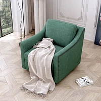 Swivel Armchair in Cotton Linen with Brass Accents