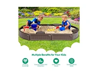 Slickblue 6 Feet Kids Oval Sandbox with Built-in Corner Seat and Bottom Liner-Brown