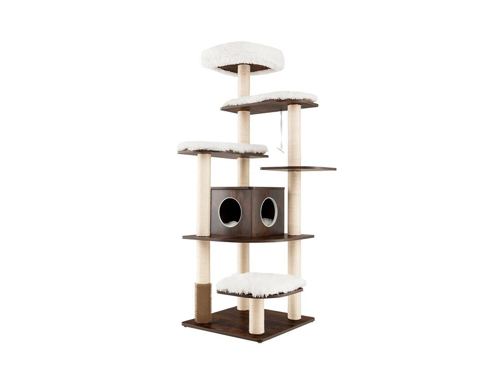 Slickblue 7-Layer Wooden Cat Tree Tall Tower with Sisal Posts and Condo