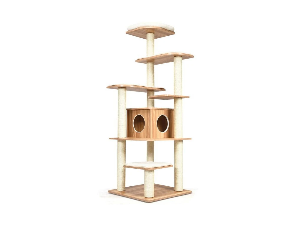 Slickblue 7-Layer Wooden Cat Tree Tall Cat Tower with Sisal Posts and Condo