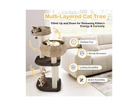 Slickblue 41 Inch Rattan Cat Tree with Napping Perch-Beige