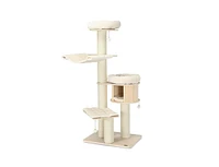 Slickblue 4-Layer 68.5-Inch Wooden Cat Tree Condo Activity Tower with Sisal Posts-Natural