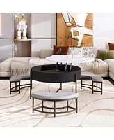 Simplie Fun Modern Round Lift-Top Coffee Table With Storage & 3 Ottoman