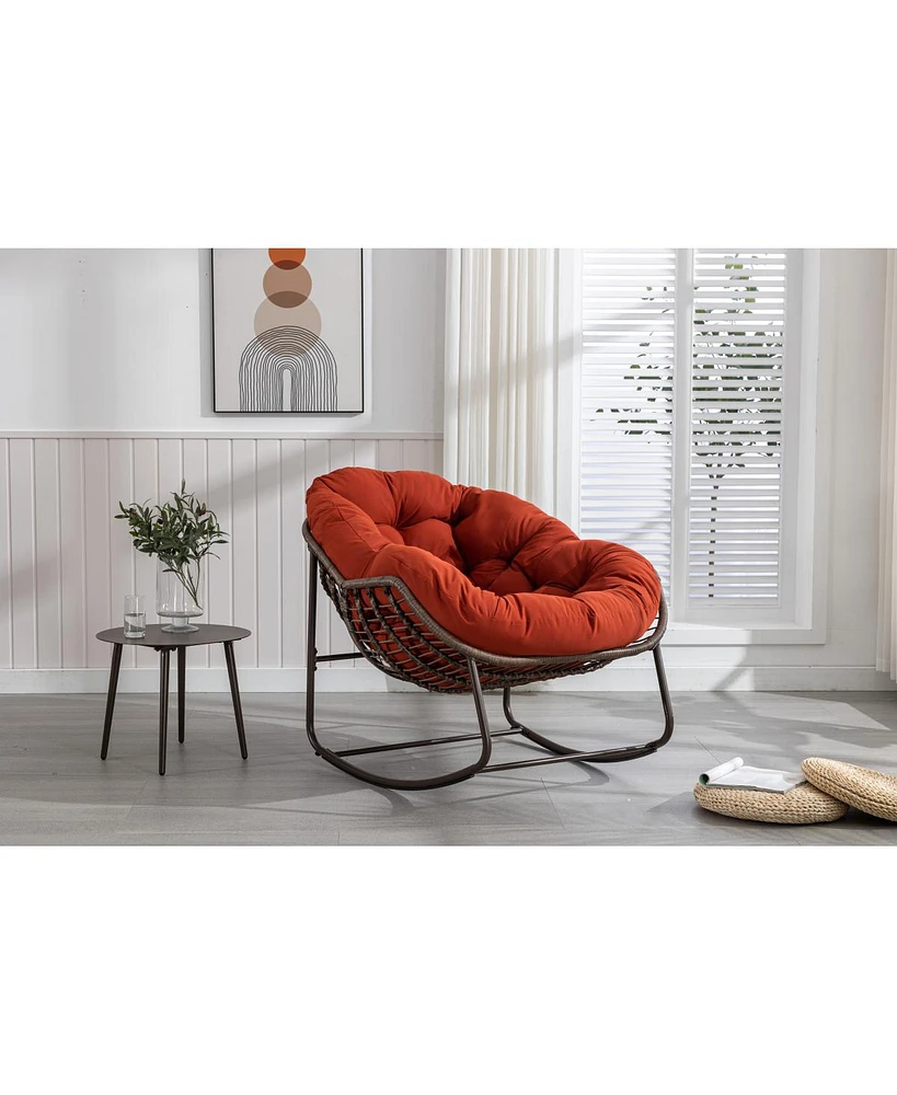 Streamdale Furniture Orange Rattan Rocking Chair with Cushion