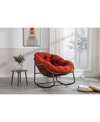 Simplie Fun Orange Rattan Rocking Chair with Cushion