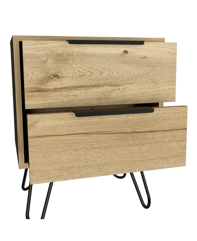 Streamdale Furniture Nightstand Skyoner 2, Harpin Legs, Two Drawers, Light Oak Finish