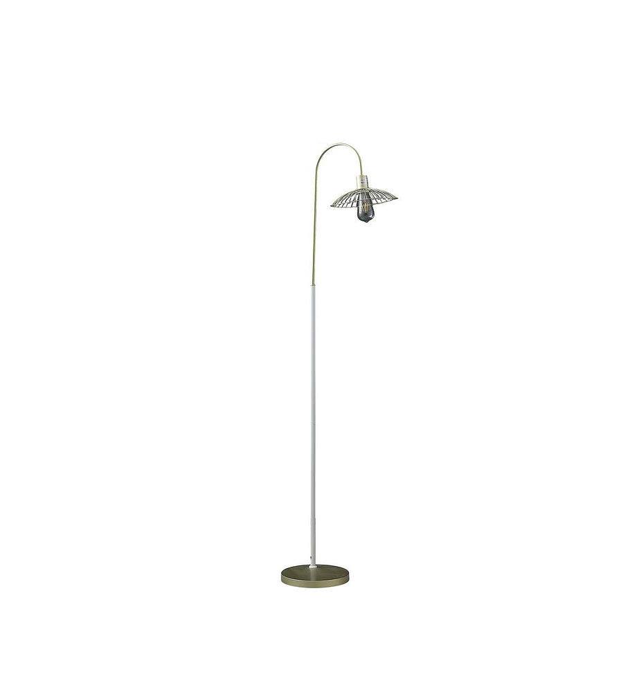 Streamdale Furniture 64.25" In Industrial Farm Pendant Cage Satin Matte Gold/White Metal Floor Lamp