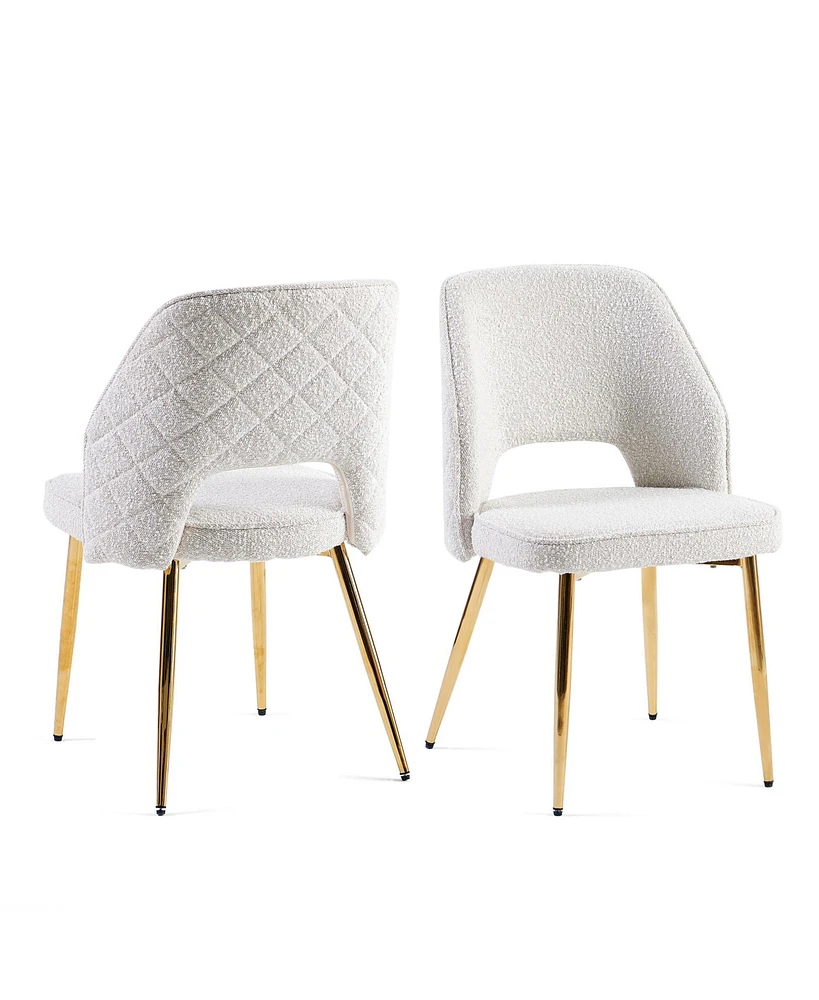 Simplie Fun Off White Faux Fur Dinning Chairs With Metal Legs And Hollow Back Upholstered Dining Chairs Set Of 4