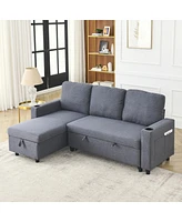 Simplie Fun Linen L-Shaped Reversible Sofa Bed for Tight Spaces