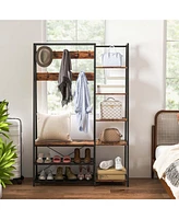 Costway 1 Pc 5-In-1 Entryway Coat Rack Storage Shoe Bench Freestanding Wooden