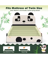 Twin Size Kids Bed Toddler Upholstered Low Profile Bed Frame with Panda Headboard