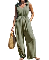 Cupshe Women's V-Neck Bow Tie Backless Jumpsuit