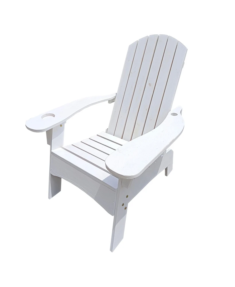 Simplie Fun Outdoor Or Indoor Wood Adirondack Chair With An Hole To Hold Umbrella On The Arm, White