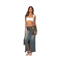 Edikted Women's Lexy Washed Denim Maxi Skirt