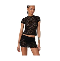 Edikted Women's Kaori Sheer Lace T Shirt