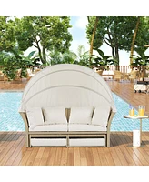 Simplie Fun Wicker Double Daybed with Canopy & Pillows