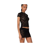 Edikted Women's Kaori Sheer Lace T Shirt