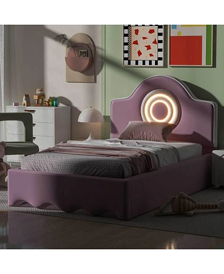 Simplie Fun Twin Size Upholstered Platform Bed With Led Headboard