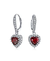 Bling Jewelry 4CT Cz Red Halo Heart Shaped Cubic Zirconia Dangle Lever back Earrings Invisible Cut Rhodium Plated