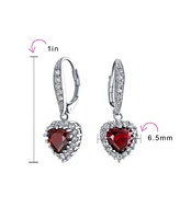 Bling Jewelry 4CT Cz Red Halo Heart Shaped Cubic Zirconia Dangle Lever back Earrings Invisible Cut Rhodium Plated