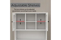 Two-Compartment Tilt-Out Dirty Laundry Basket Tall Bathroom Cabinet With 2 Adjustable Shelves-White