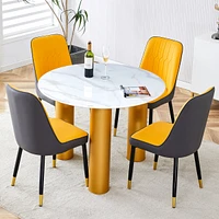 40" Round White Dining Table, Golden Legs