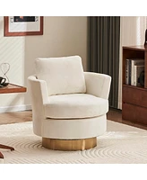 Streamdale Furniture Beige Velvet Swivel Accent Chair with Gold Base