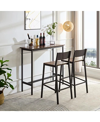 Simplie Fun Industrial Style Three-Piece Bar Set With Backrest