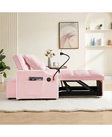 Streamdale Furniture Convertible 3-In-1 Sofa Bed, Pink, Multi-Pockets