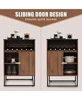 Sugift Wine Storage Cabinet Buffet Sideboard with Adjustable Shelf and Sliding Door