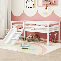 Streamdale Furniture Twin Low Loft Bed With Slide, Ladder, Safety Guardrails, No Box Spring Needed, White