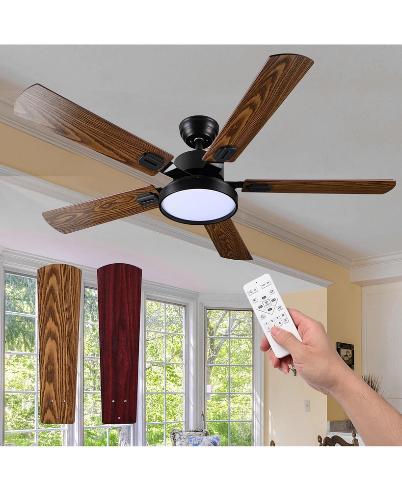 DELight 52" Ceiling Fan with Light Remote 6 Speed Led Chandelier Lamp Reversible Bedroom