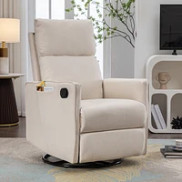 Simplie Fun Swivel Rocking Recliner Chair in Beige Fabric