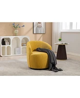 Chenille Fabric Swivel Accent Armchair Barrel Chair With Black Powder Coating Metal Ring, Yellow