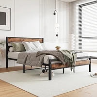 Rustic Wood Headboard Platform Bed Frame
