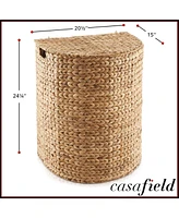 Casafield Half Moon Laundry Hamper with Lid and Removable Liner Bag - Natural, Woven Water Hyacinth Laundry Basket Sorter for Clothes