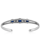 American West Jewelry Sterling Silver Genuine Lapis 3 Stone Cuff Bracelet Small - Large