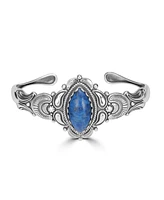 American West Jewelry Sterling Silver Women's Oval Genuine Lapis Cuff Bracelet Small - Large