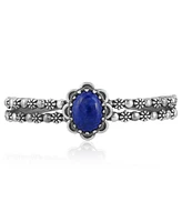 American West Jewelry Southwestern Lapis Wildflower Sterling Silver Double Row Cuff Bracelet, Small - Large