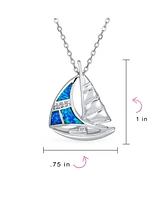 Bling Jewelry Nautical Synthetic Blue Opal Sailboat Necklace Pendant For Women Sterling Silver Large