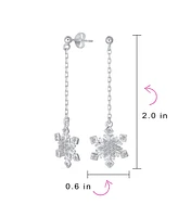 Bling Jewelry Christmas Cubic Zirconia Frozen Winter Holiday Party Linear Chain Pave Cz Snowflake Dangle Earrings For Women Sterling Silver