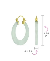 Bling Jewelry Light Green Natural Jade Green Round Bamboo Jade Hoop Earrings For Women Gold Plated Sterling Silver 1.2 Inch Diameter