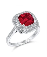 Bling Jewelry Large Fashion Solitaire Cubic Zirconia Pave Cz Cushion Cut Red Cocktail Statement Ring For Women