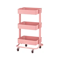 ECR4Kids 3-Tier Metal Rolling Utility Cart, Pink
